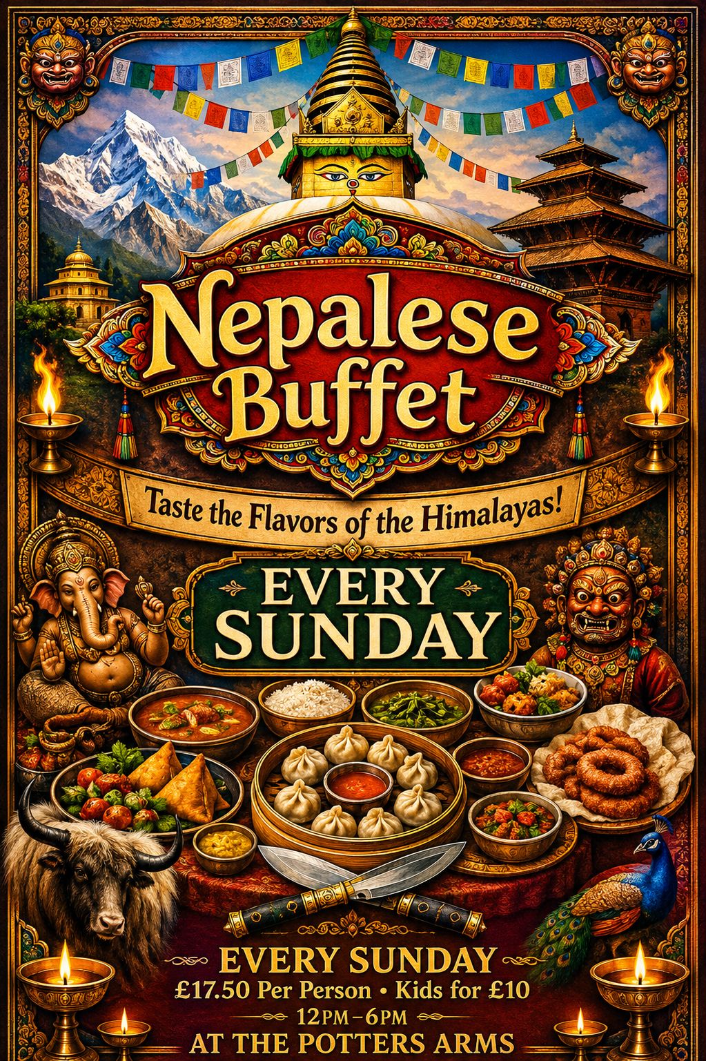 Nepalese Buffet every Sunday at The Potters Arms, 12pm to 6pm, £17.50 per person and £10 for kids